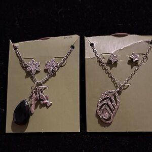 Silver and Black Pendant Necklace Set